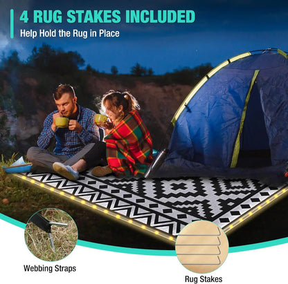 5'X8' Waterproof Reversible Outdoor Rug with LED Lights
