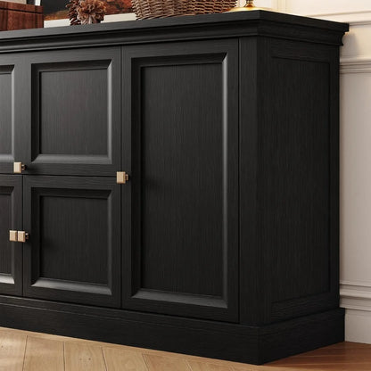63" Farmhouse Sideboard with Grooved Barn Doors(Black)