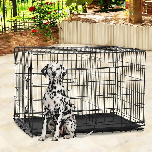 BestPet 48" Black Foldable Metal Kennel with Double Doors