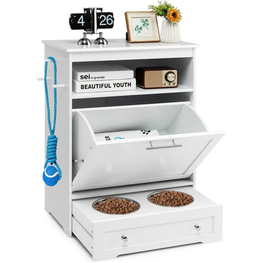 Pet Feeder Station, Dog Food Storage with Pull Out Bowls
