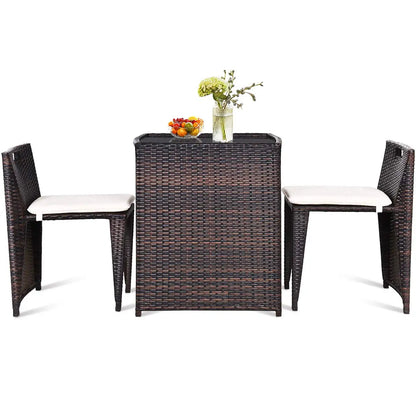 3 PCS Cushioned Outdoor Wicker Patio Bistro Set