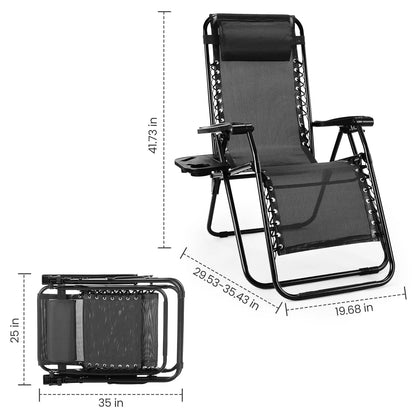 Set of 2 Zero Gravity Portable Recliner with Cup Holder Trays