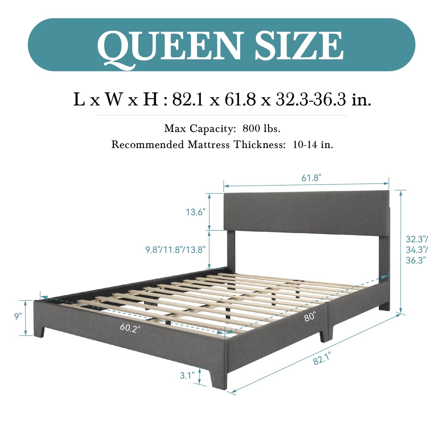 Upholstered Bed Frame with Adjustable Linen Headboard