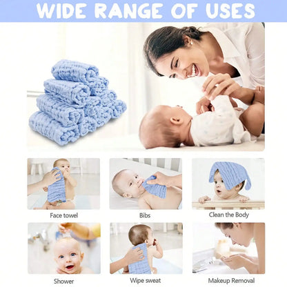10pcs Soft Absorbent Cotton Muslin Baby Face & Bath Washcloths