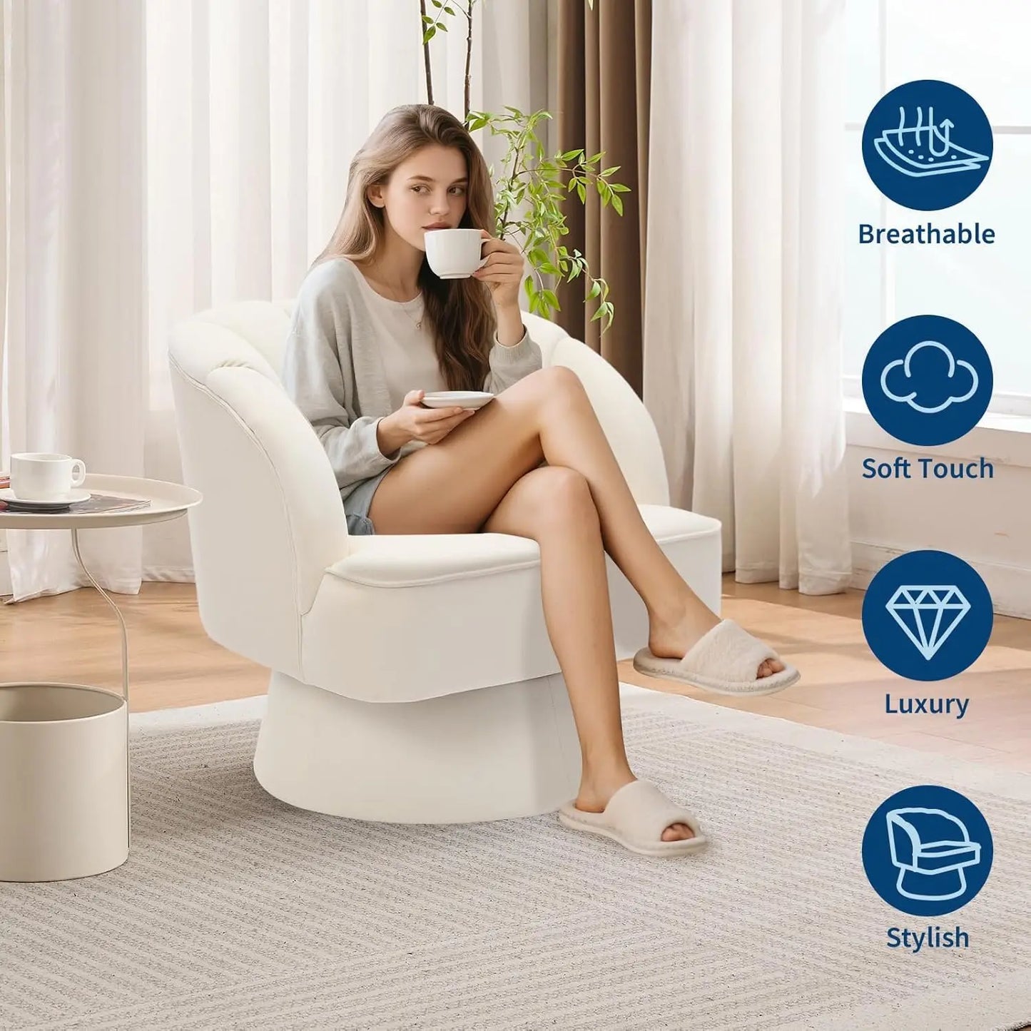 360° Swivel Barrel  Round Armchair with  Backrest