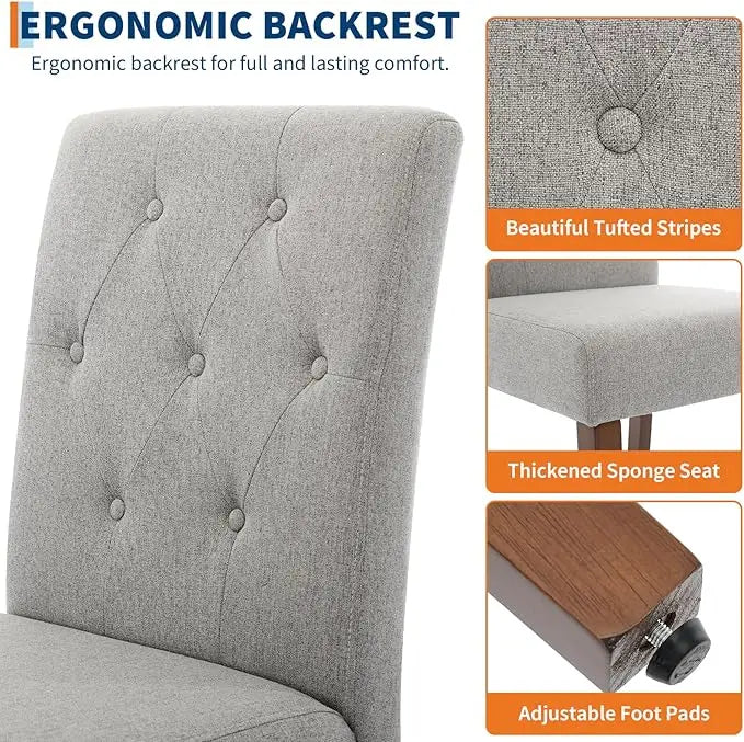 2pc Modern Linen Dining Chairs with Button Tufted High Back Side Chairs