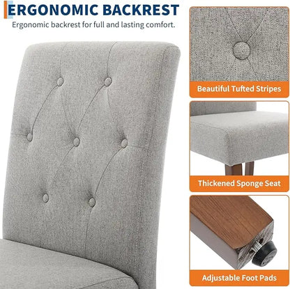 2pc Modern Linen Dining Chairs with Button Tufted High Back Side Chairs