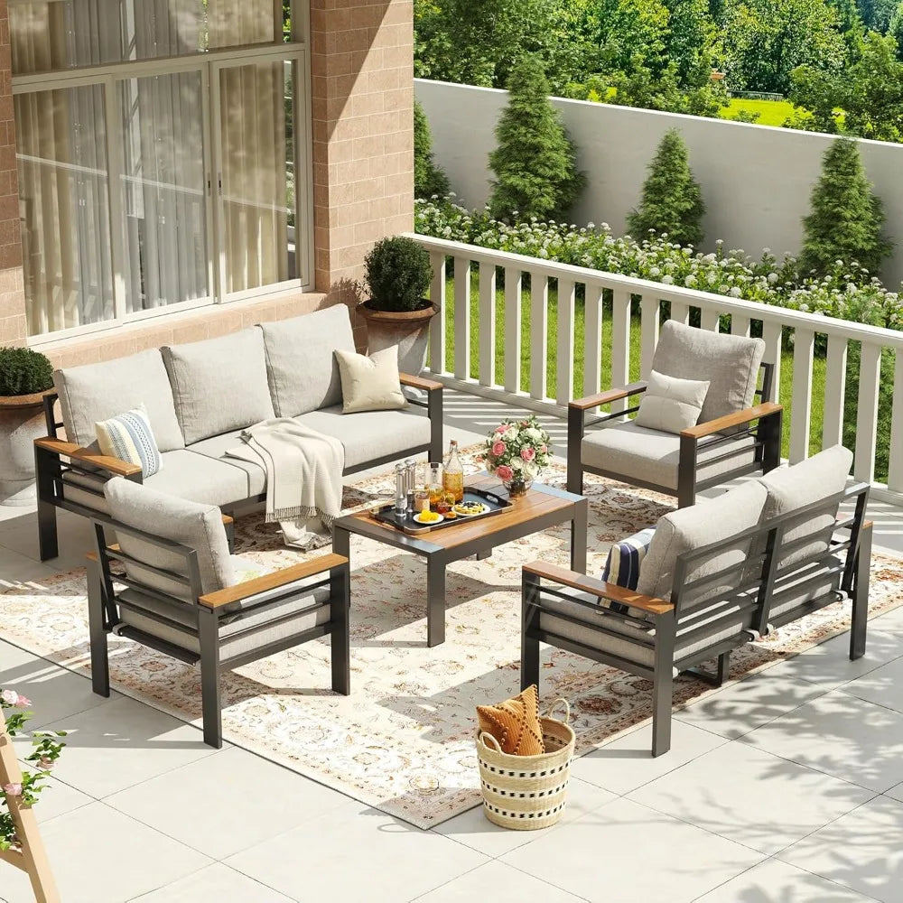 Aluminum Patio Furniture Set 7 Seats, Coffee Table