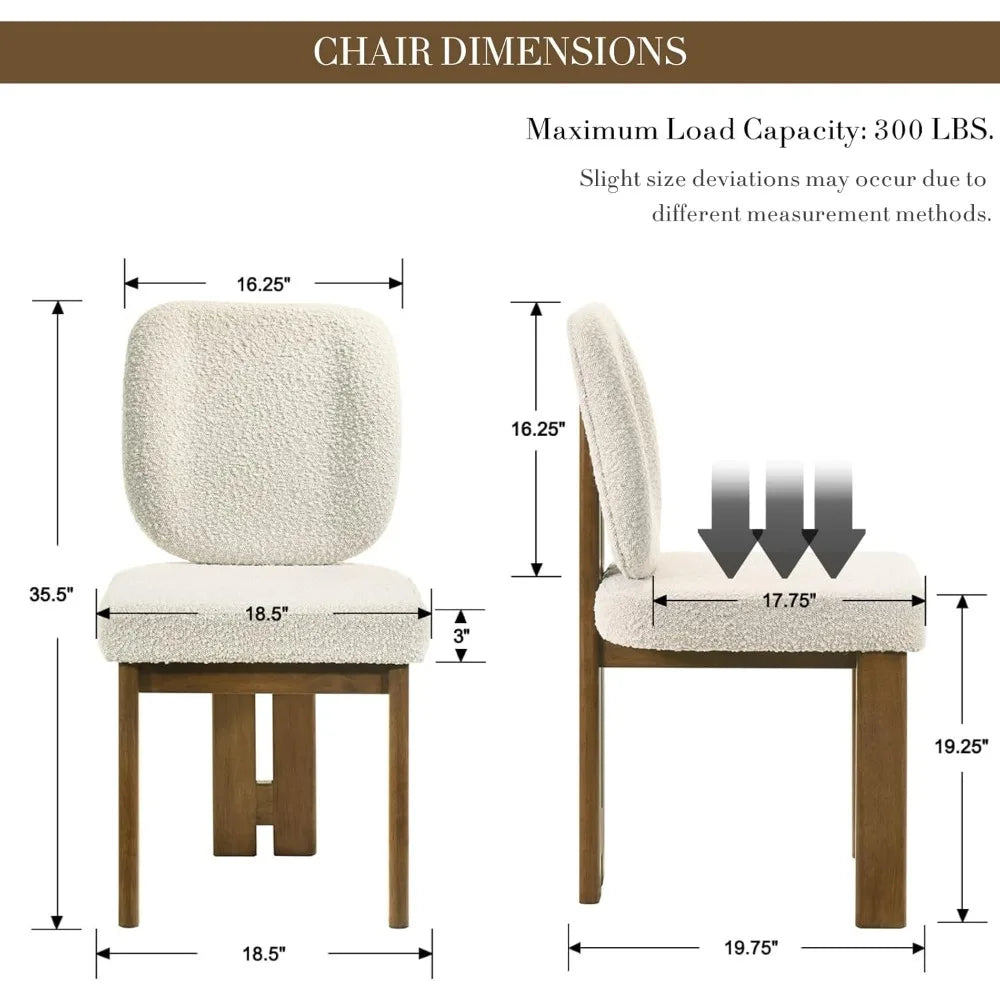 Set of 2, Upholstered Armless Modern Boucle Dining Chairs