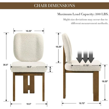 Set of 2, Upholstered Armless Modern Boucle Dining Chairs