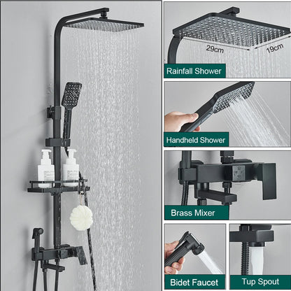 Black Shower Rainfall Faucet Set