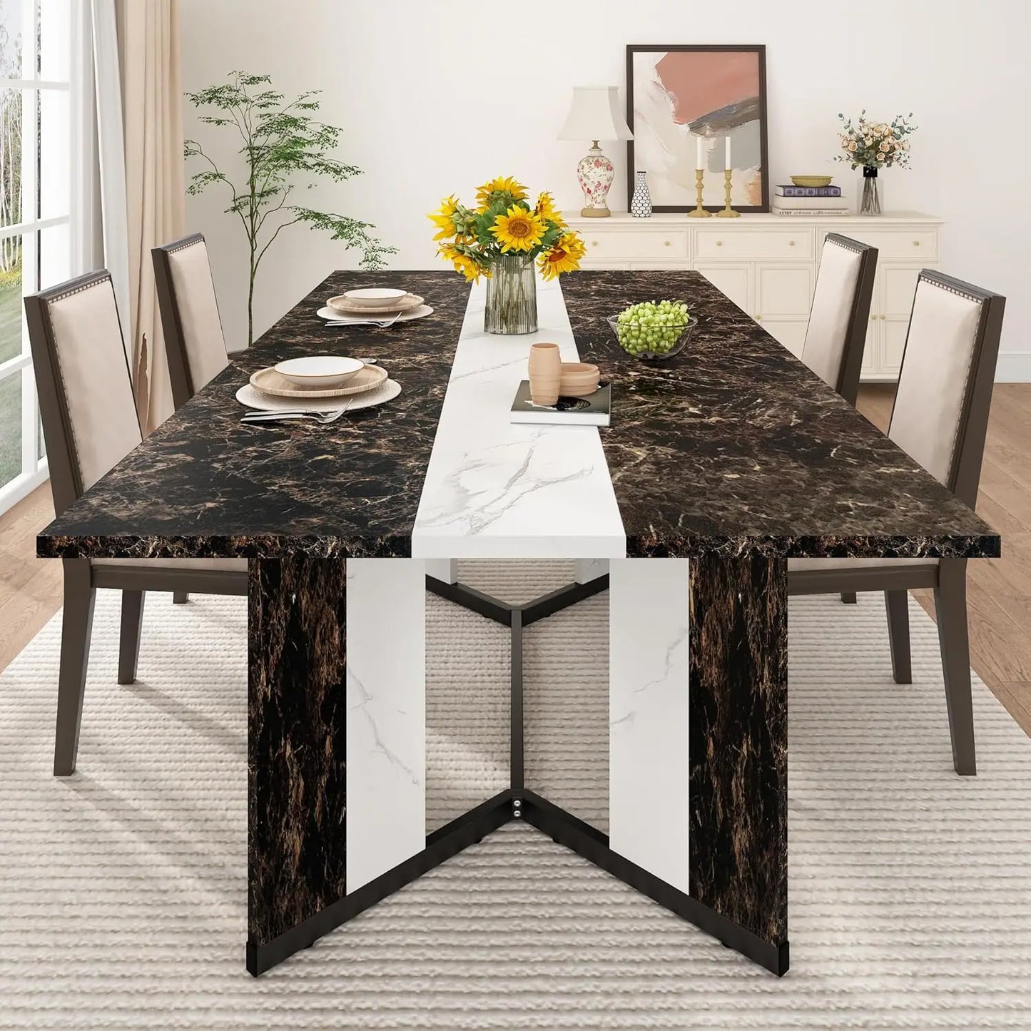 71" Dining Modern Rectangular Kitchen Table W/Waterproof Wood