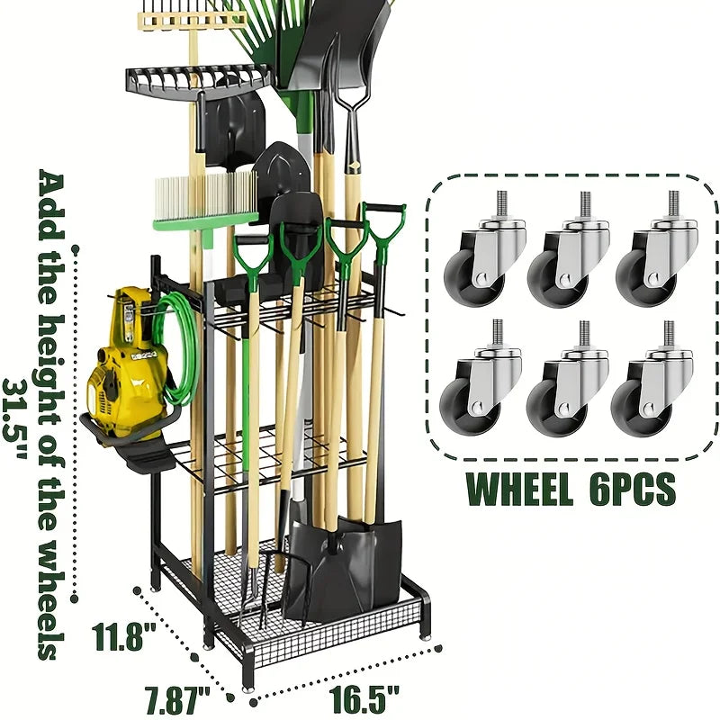 Heavy Duty Steel Garden Tool Rack On Wheels