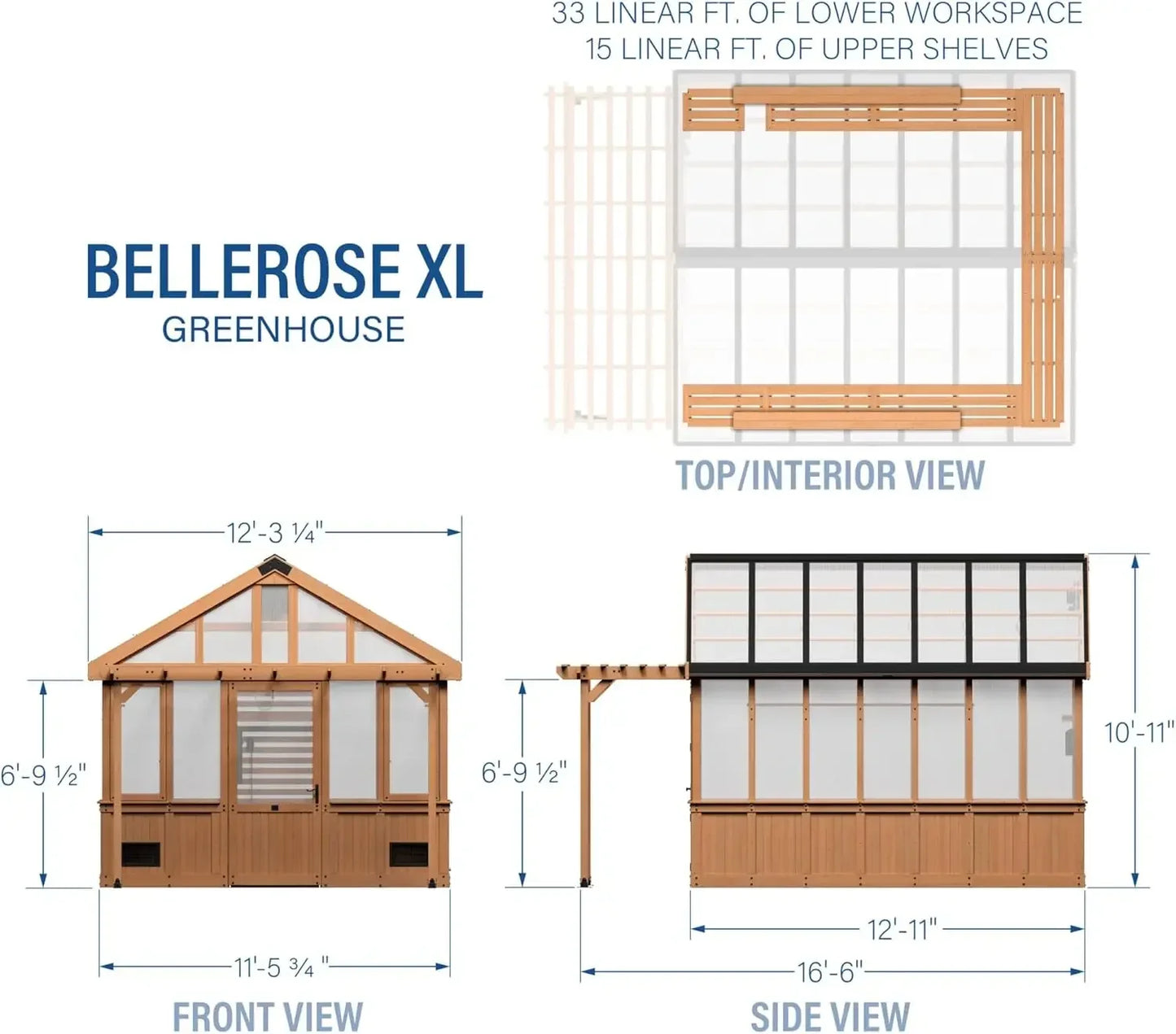 13' x 11' Cedar Wood and Polycarbonate Walk-in Greenhouse Kit with Pergola