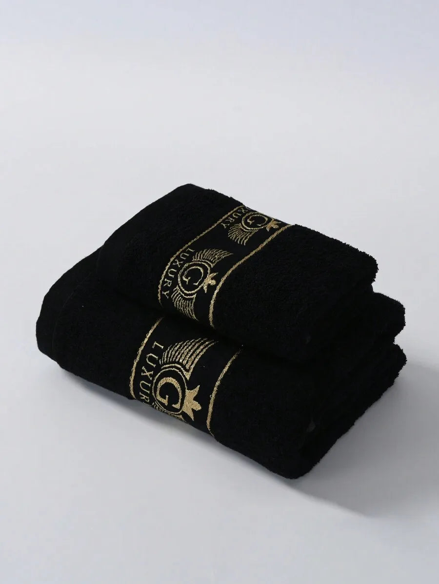 Black Bamboo Fiber Towel Set with Gold Embroidered Logo