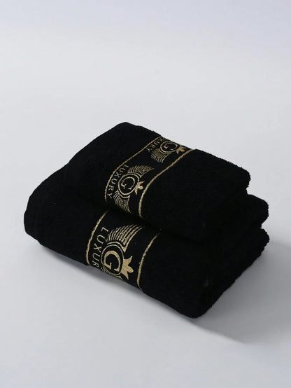 Black Bamboo Fiber Towel Set with Gold Embroidered Logo