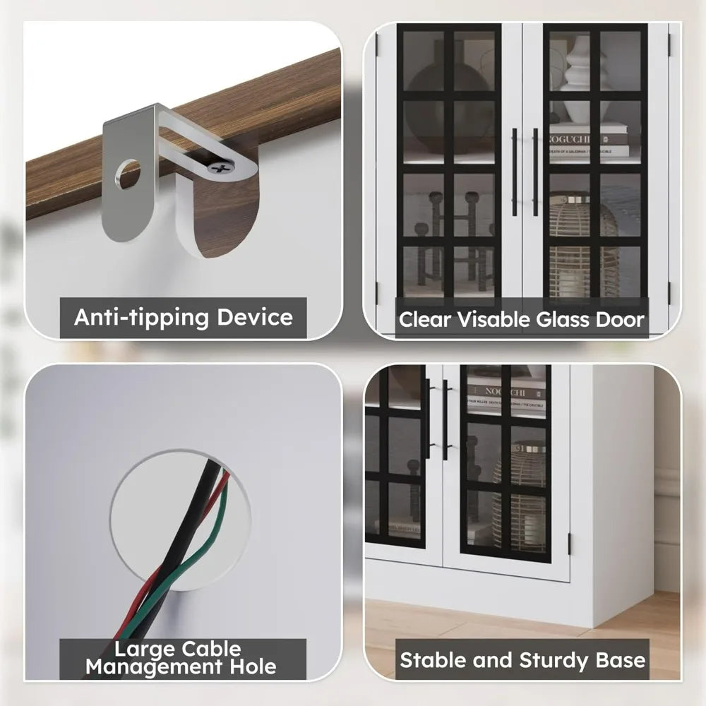 Farmhouse TV Entertainment Center with 2 Cabinets and 3-Tier Open Shelves