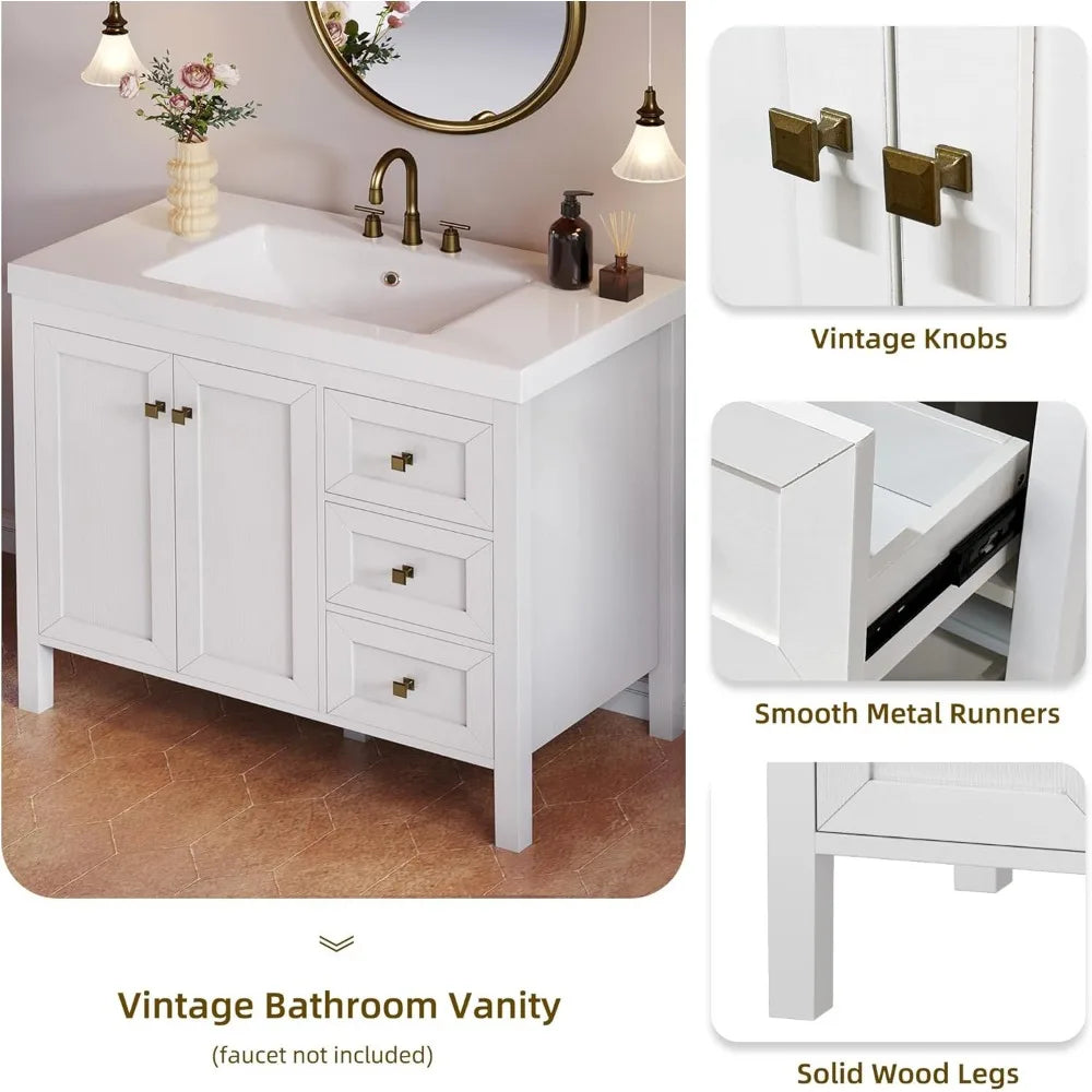 Contemporary 42" vanity with sink, 2 doors & 3 drawers storage cabinet