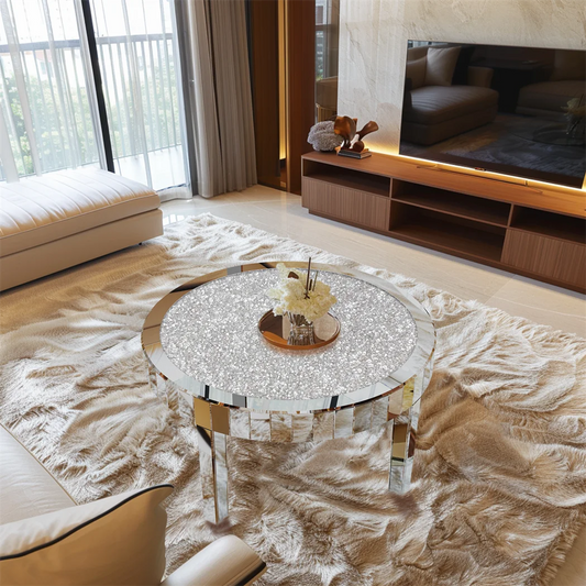 Luxury Round Mirrored Coffee Table Silver