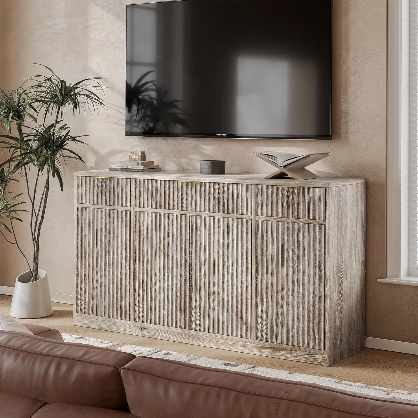 Large Fluted Buffet Cabinet with Storage
