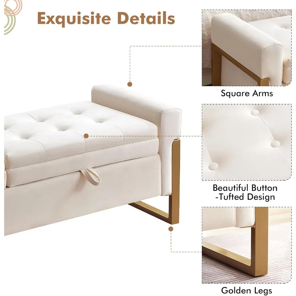 End of Bed Bench King Size Velvet Storage Bench