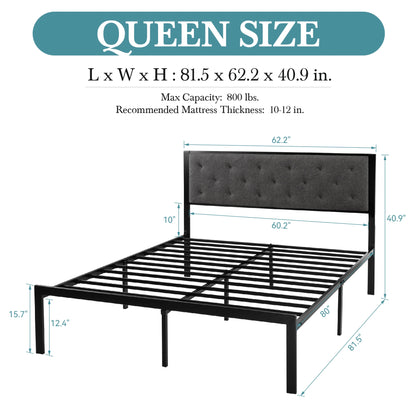 HOOMIC Metal Bed Frame with Upholstered Finely Stitched Headboard