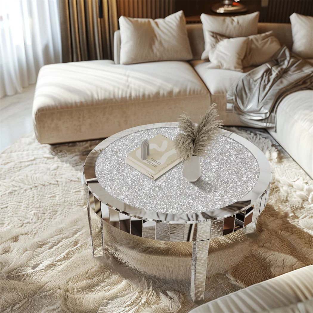 Luxury Round Mirrored Coffee Table Silver
