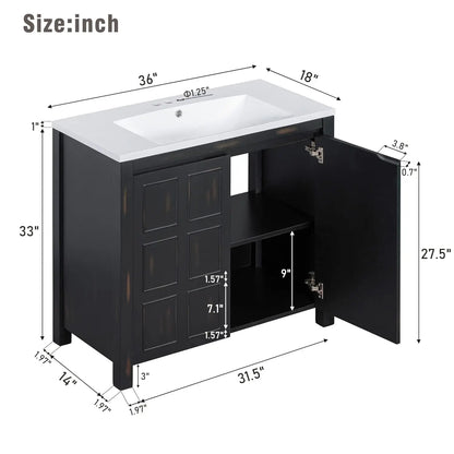 36in Free Standing Bathroom Vanity with Ceramic Sink
