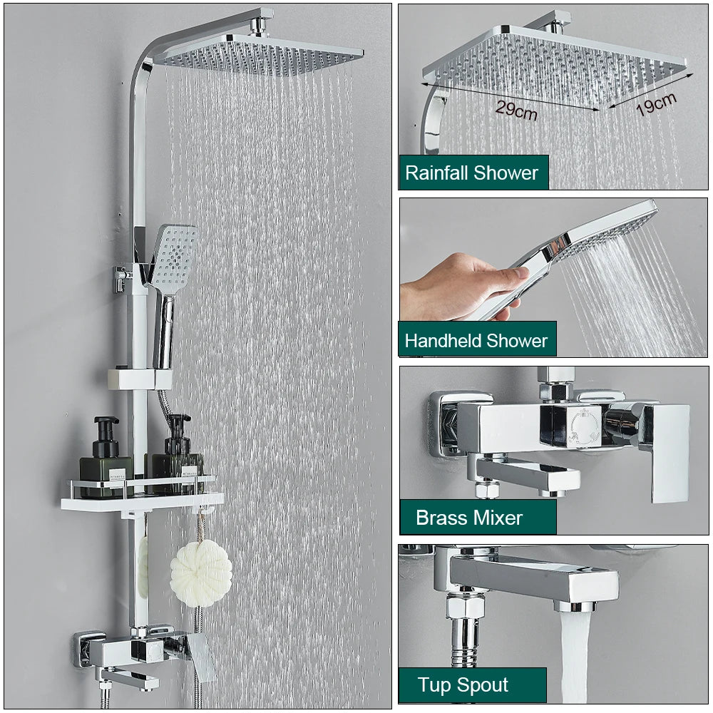 Black Shower Rainfall Faucet Set