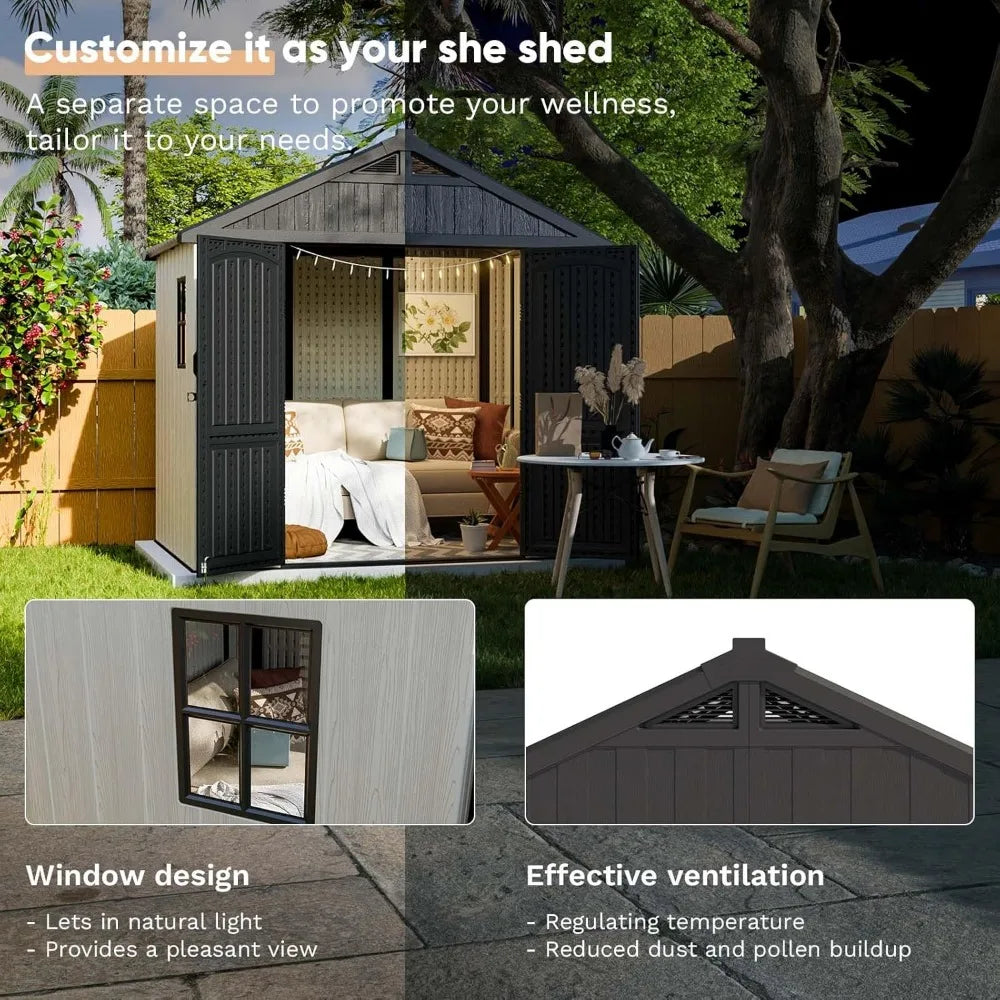 Patiowell 8 x 6 FT Resin Outdoor Storage Shed with Floor