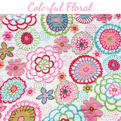 Pink Floral Blossom Polka Dot Reversible Quilt Bedding Set