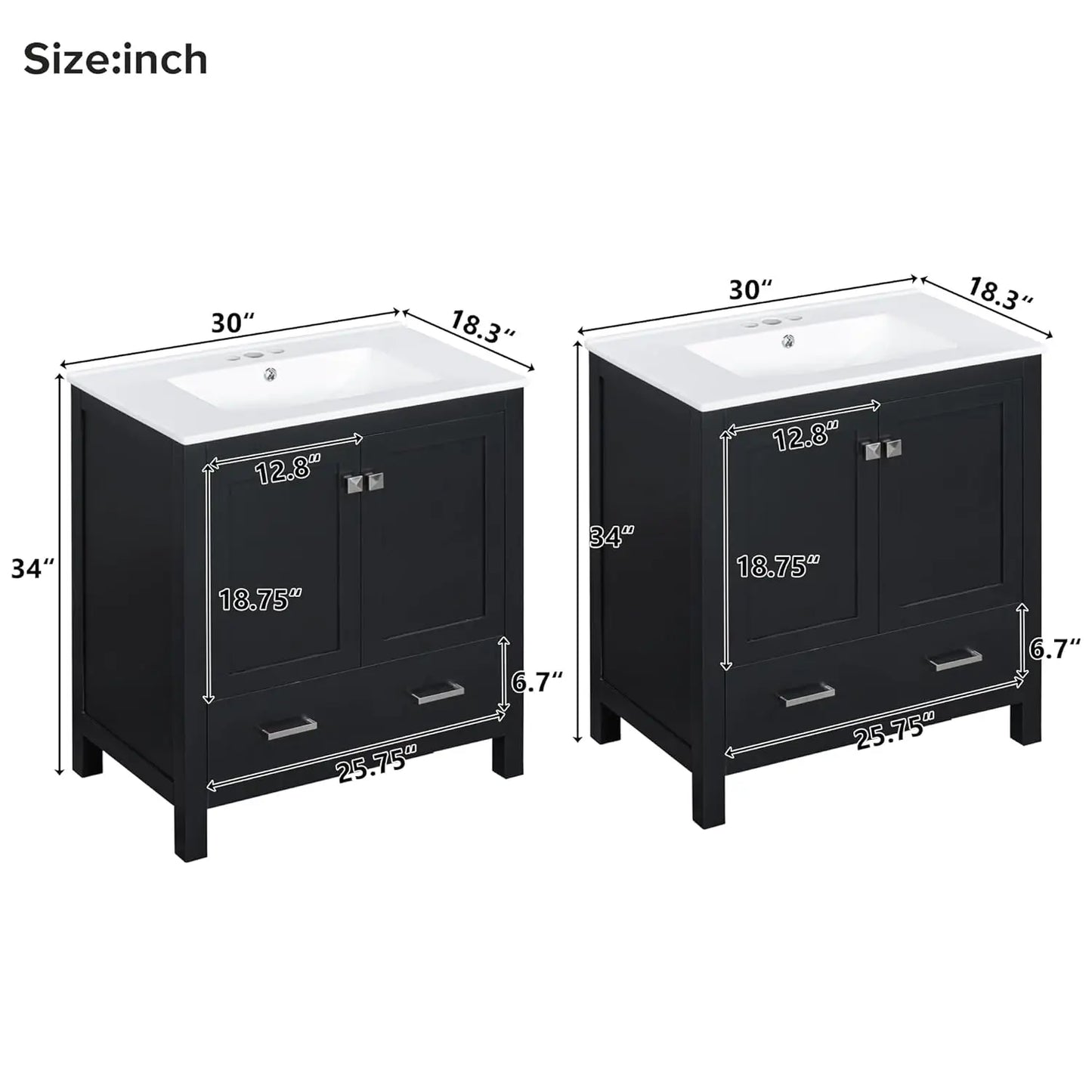 60" Double Sink Bathroom Vanity, Solid Wood Cabinet Storage Drawers