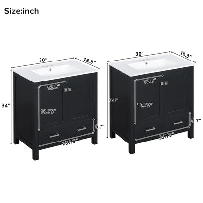 60" Double Sink Bathroom Vanity, Solid Wood Cabinet Storage Drawers