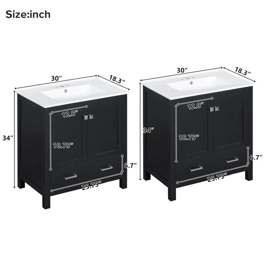 60" Double Sink Bathroom Vanity, Solid Wood Cabinet Storage Drawers