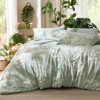 Queen Comforter 7 Piece Floral Sage Green Bedding Set