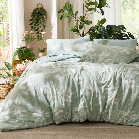 Queen Comforter 7 Piece Floral Sage Green Bedding Set