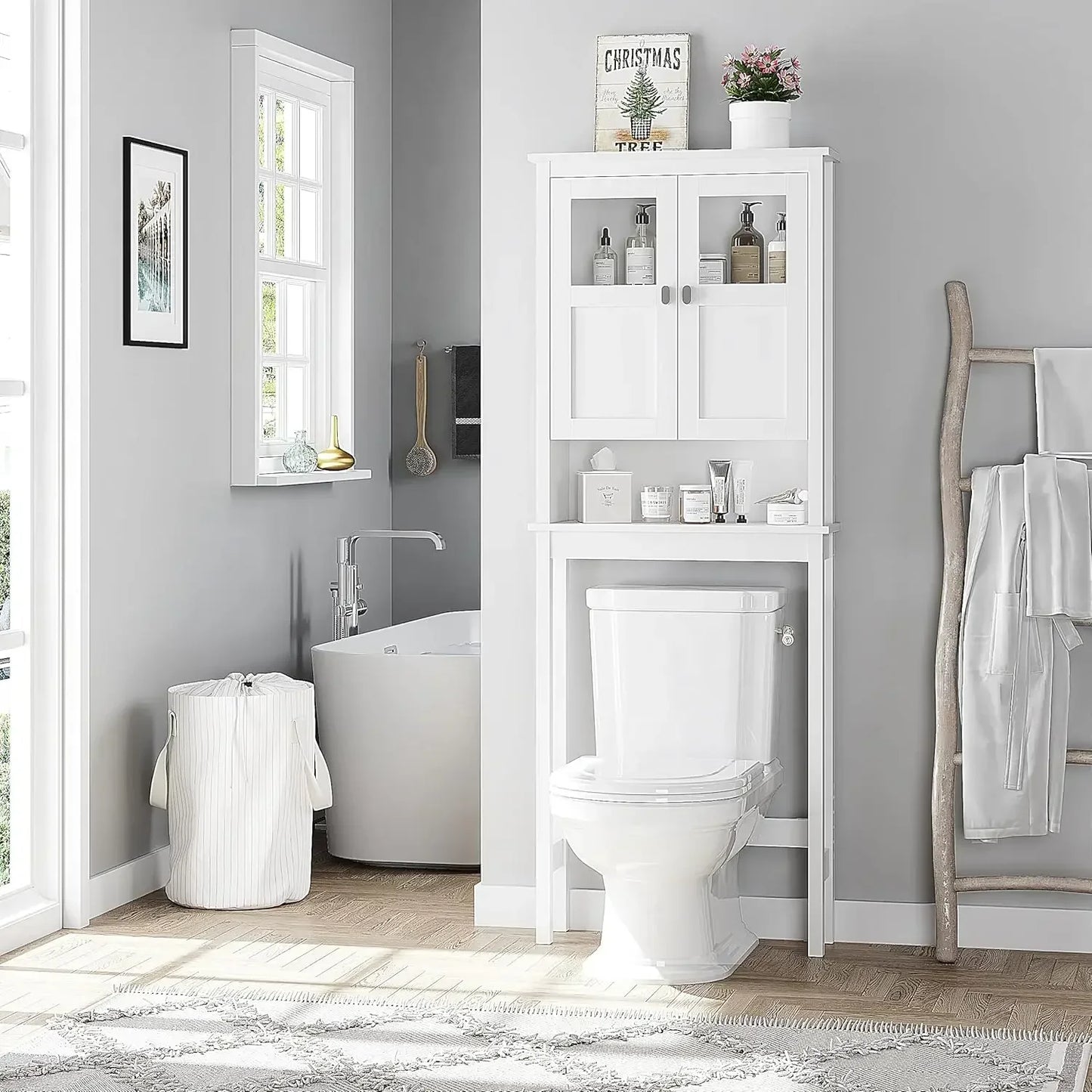Bathroom Over Toilet storage Cabinet with Glass Doors