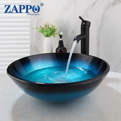 Tempered Glass Bathroom Vessel Sink with Waterfall