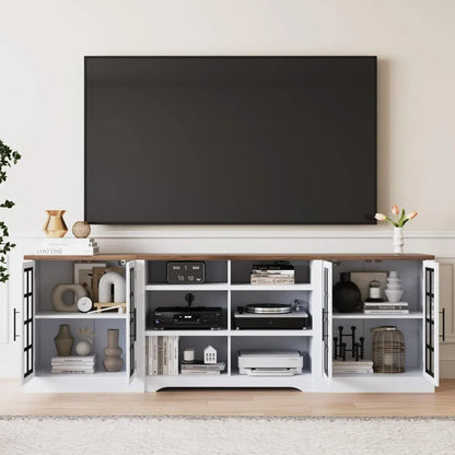 Farmhouse TV Entertainment Center with 2 Cabinets and 3-Tier Open Shelves