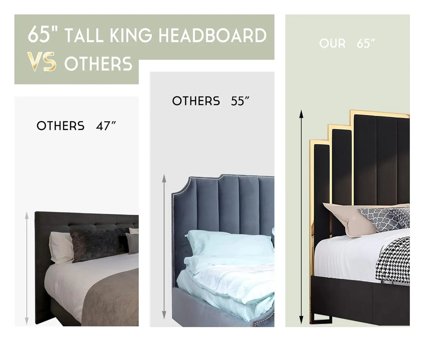 King Upholstered Platform Bedframe with Gold Trim Headboard