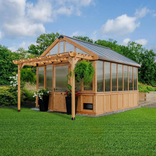 13' x 11' Cedar Wood and Polycarbonate Walk-in Greenhouse Kit with Pergola