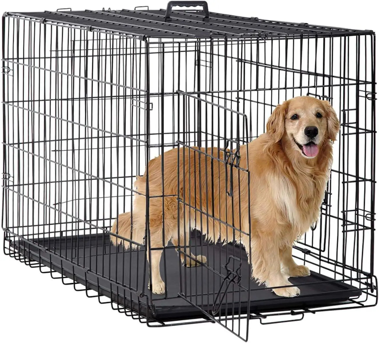 BestPet 48" Black Foldable Metal Kennel with Double Doors