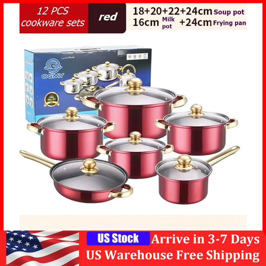 12PCS Stainless Steel Colored Non-Stick Cookware Set