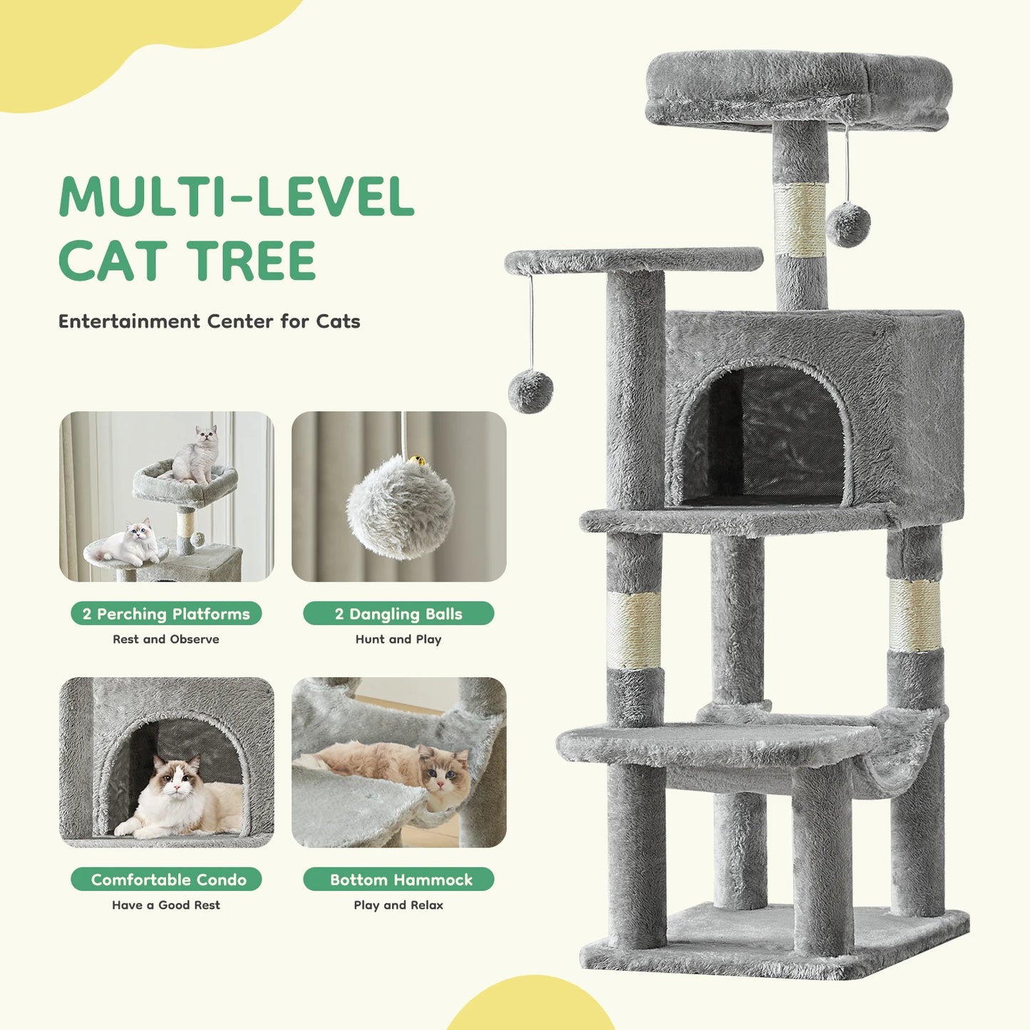44In Tall Multi-Cat Climbing Tower With Scratching Posts