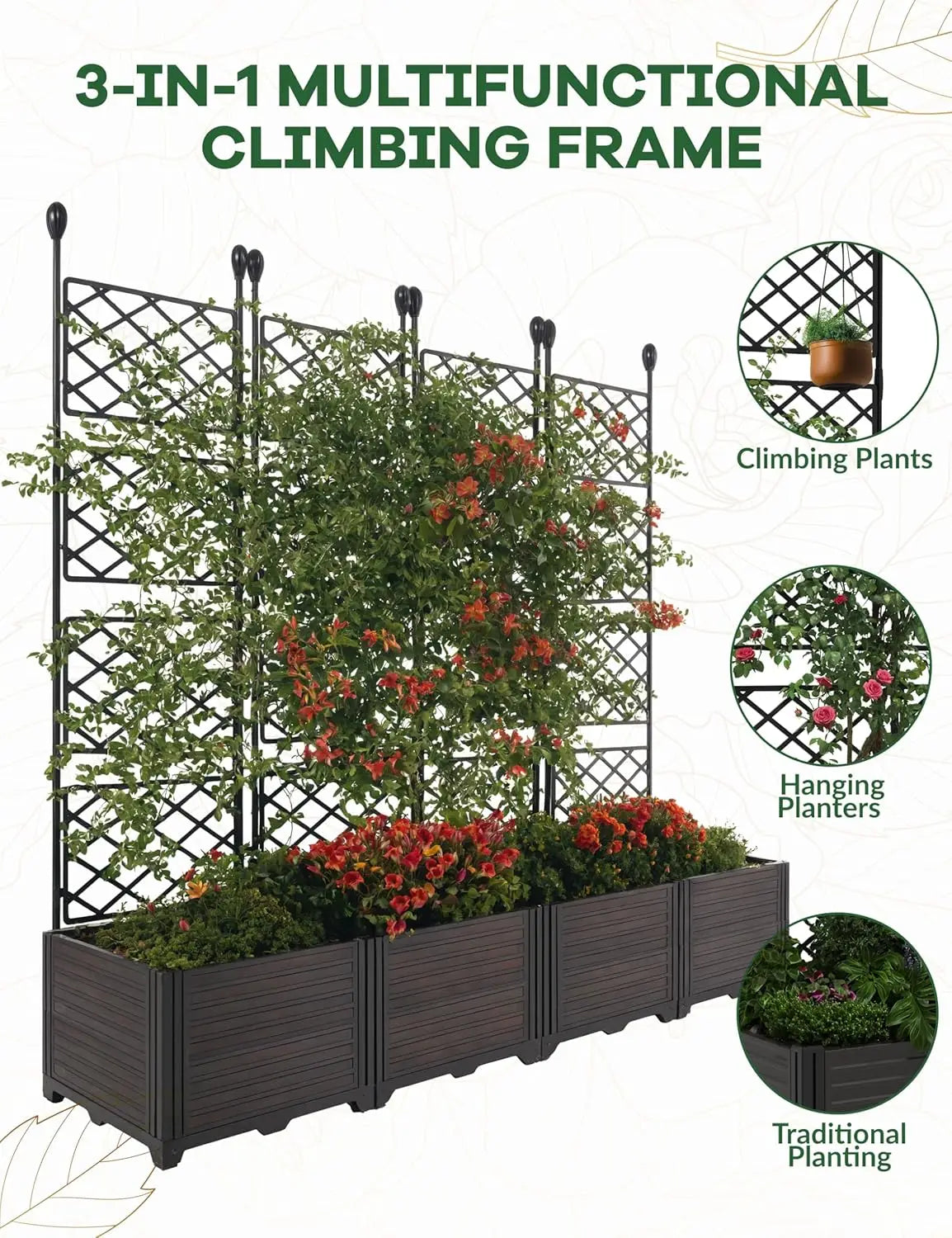 Raised Garden Bed with Trellis Planter with Privacy Screen