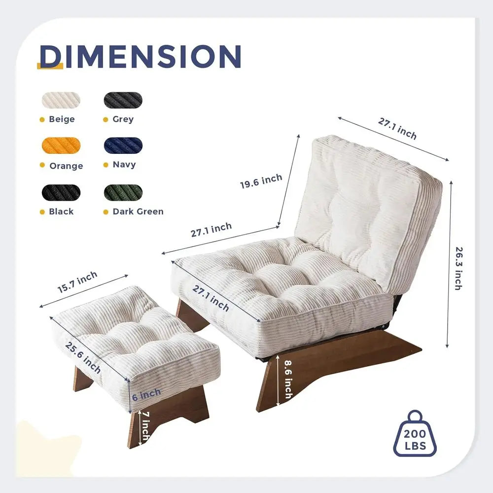 Upholstered Accent Chair with Ottoman and Adjustable Backrest