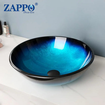 Tempered Glass Bathroom Vessel Sink with Waterfall