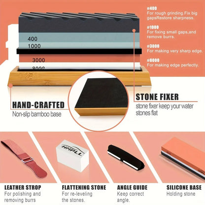 Professional Knife Sharpening Stone Set – 400/1000/3000/8000 Grit Whetstones