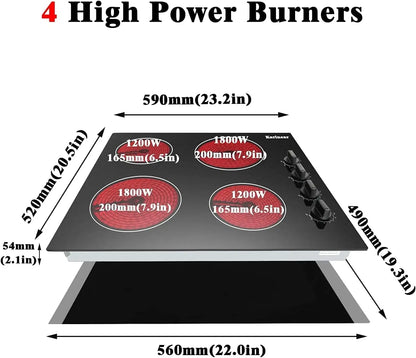Karinear 4 Burners Electric Cooktop, 24 Inch Built-in, Hard Wire(No Plug)