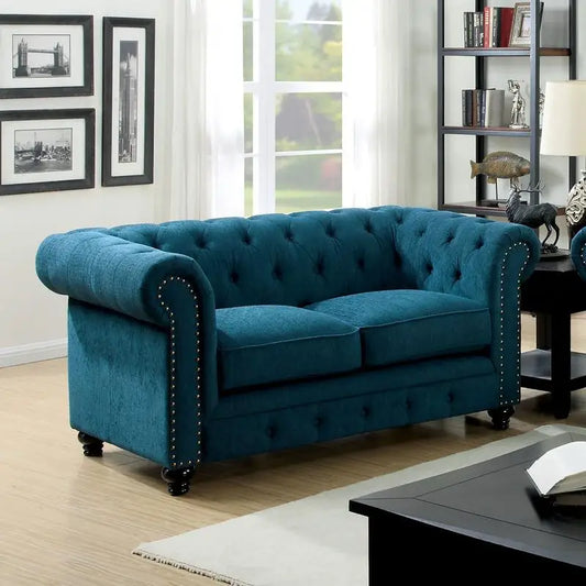 Contemporary Loveseat, Button-Tufted, Rolled Arms